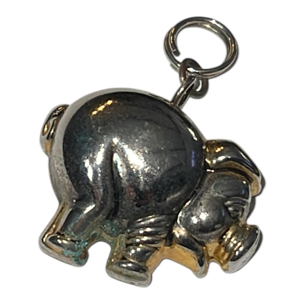 Vintage Heavyweight Silver-Tone Pot Belly Pig Pendant Charm